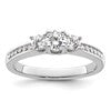 14K White Gold 3-Stone Plus (Holds 1/4 carat (4.1mm) Round Center and (2-3.1mm) Round Sides) Diamond Semi-Mount Engagement Ring