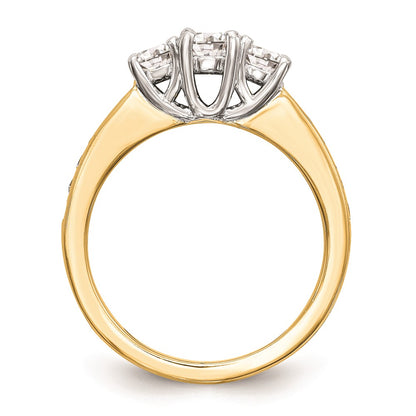 14K Two-tone 3-Stone Plus (Holds 1/6 carat (3.5mm) Round Center and (2-2.9mm) Round Sides) Diamond Semi-Mount Engagement Ring