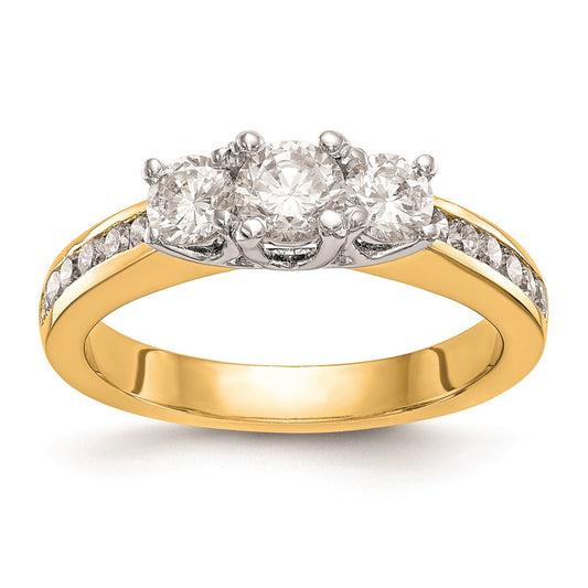 14K Two-tone 3-Stone Plus (Holds 1/6 carat (3.5mm) Round Center and (2-2.9mm) Round Sides) Diamond Semi-Mount Engagement Ring