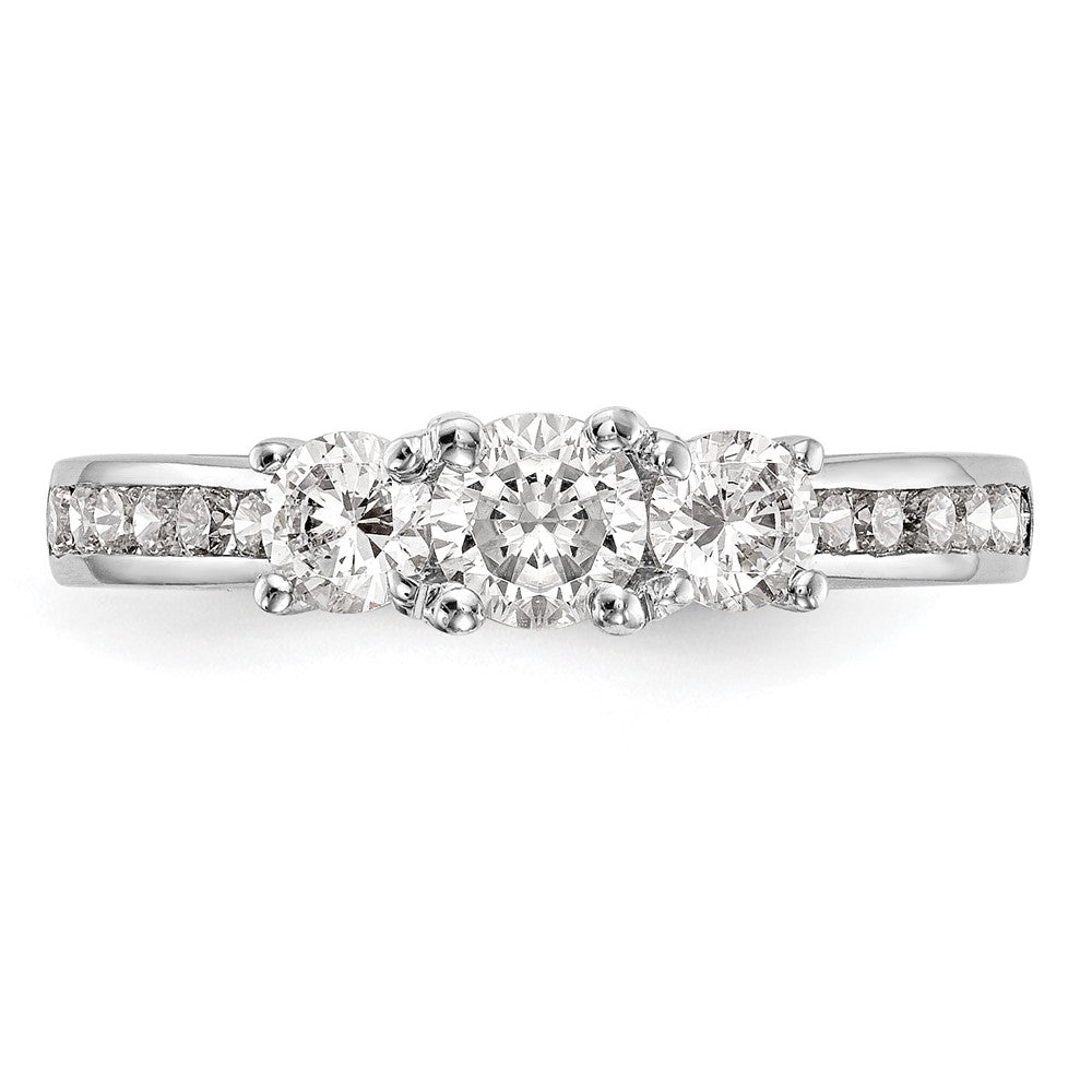 14k White Gold 1 carat Lab Grown Diamond VS/SI+ G+ Complete Three Stone Engagement Ring