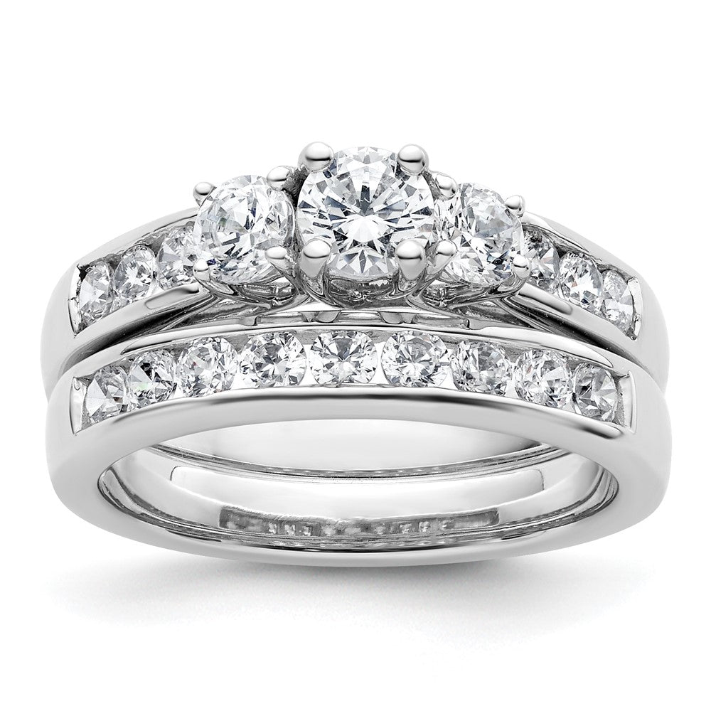 14K White Gold 3-Stone Plus (Holds 1/3 (4.5mm) Round Center and (2-3.6mm) Round Sides) Diamond Semi-Mount Engagement Ring
