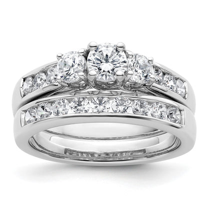 14K White Gold 3-Stone Plus (Holds 1/3 (4.5mm) Round Center and (2-3.6mm) Round Sides) Diamond Semi-Mount Engagement Ring