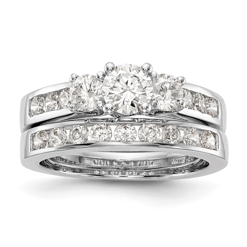 14k White Gold 1 1/2 carat Lab Grown Diamond VS/SI+ G+ Round Complete Three Stone Engagement Ring
