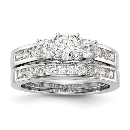 14k White Gold 1 carat Lab Grown Diamond VS/SI+ G+ Round Complete Three Stone Engagement Ring