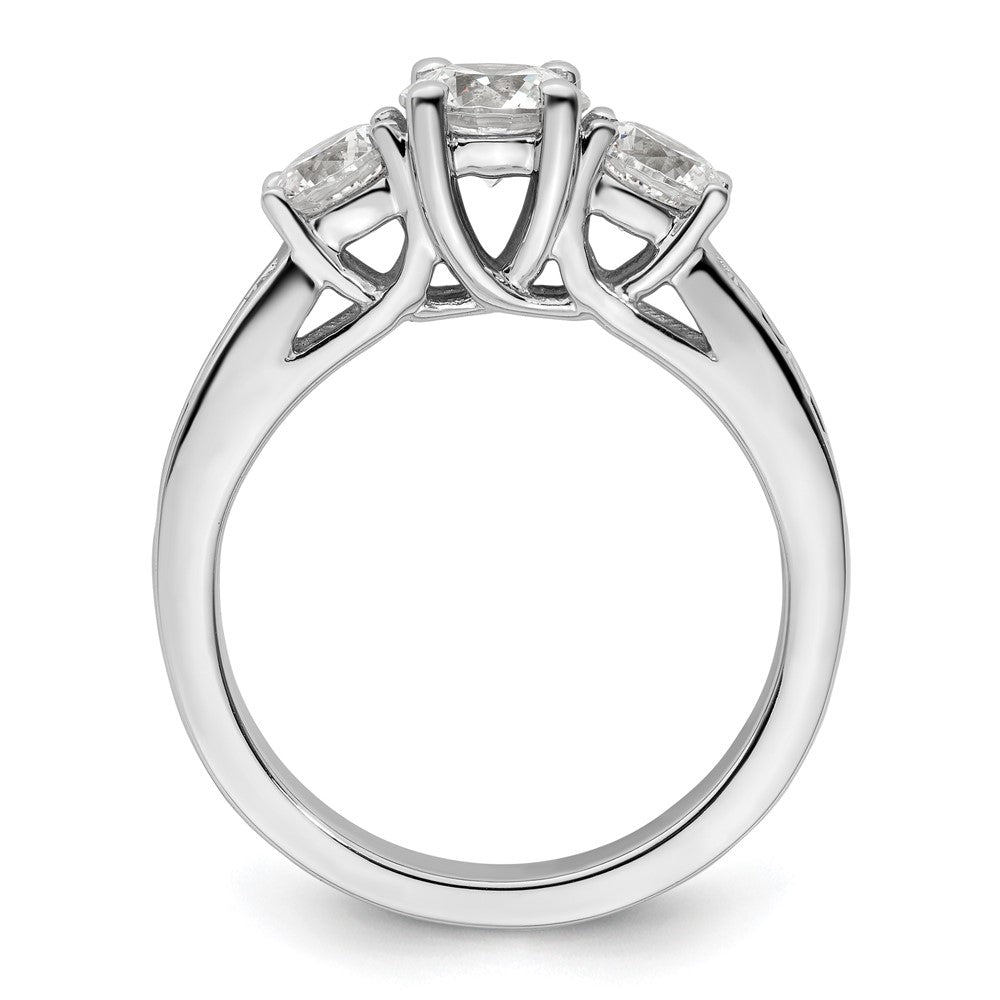 14K White Gold 3-Stone Plus (Holds 3/4 (5.8mm) Round Center and (2-4.8mm) Round Sides) Diamond Semi-Mount Engagement Ring