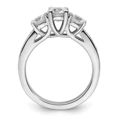 14K White Gold 3-Stone Plus (Holds 3/4 (5.8mm) Round Center and (2-4.8mm) Round Sides) Diamond Semi-Mount Engagement Ring