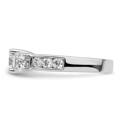 14K White Gold 3-Stone Plus (Holds 3/4 (5.8mm) Round Center and (2-4.8mm) Round Sides) Diamond Semi-Mount Engagement Ring