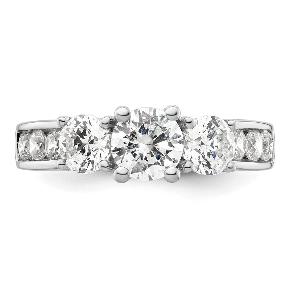 14K White Gold 3-Stone Plus (Holds 3/4 (5.8mm) Round Center and (2-4.8mm) Round Sides) Diamond Semi-Mount Engagement Ring