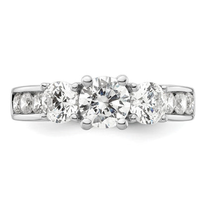 14K White Gold 3-Stone Plus (Holds 3/4 (5.8mm) Round Center and (2-4.8mm) Round Sides) Diamond Semi-Mount Engagement Ring