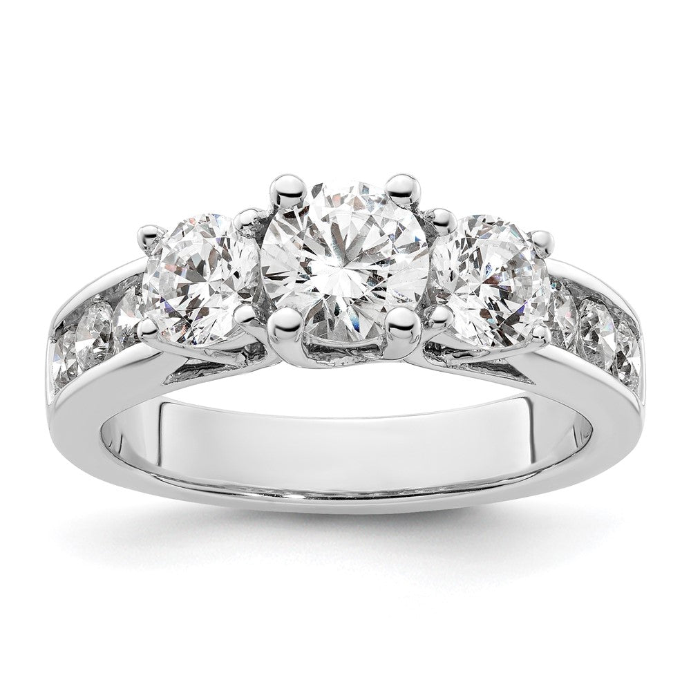 14K White Gold 3-Stone Plus (Holds 3/4 (5.8mm) Round Center and (2-4.8mm) Round Sides) Diamond Semi-Mount Engagement Ring