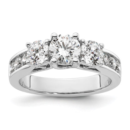 14K White Gold 3-Stone Plus (Holds 3/4 (5.8mm) Round Center and (2-4.8mm) Round Sides) Diamond Semi-Mount Engagement Ring