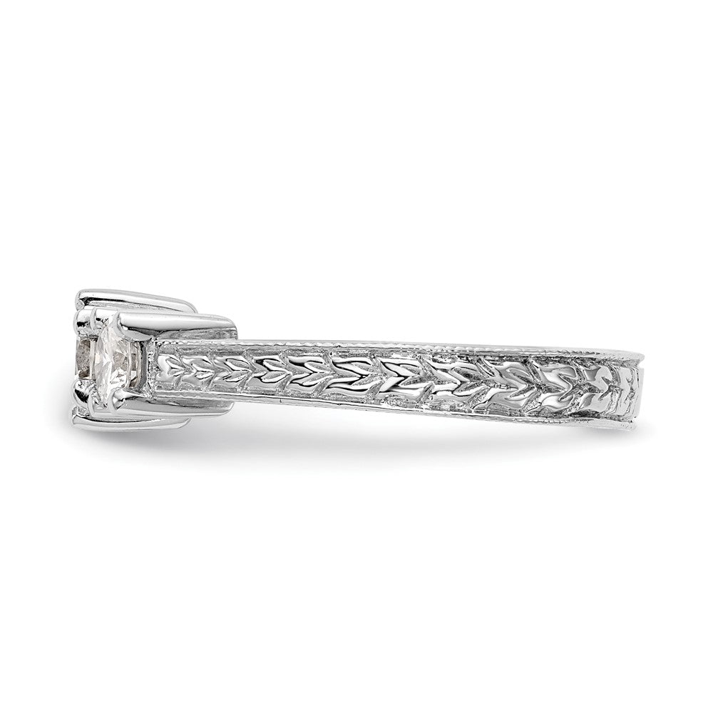 14K White Gold 3-Stone (Holds 5.2mm Round Center and (2-4.1mm) Round Sides) Engagement Ring Mounting