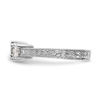 14K White Gold 3-Stone (Holds 5.2mm Round Center and (2-4.1mm) Round Sides) Engagement Ring Mounting