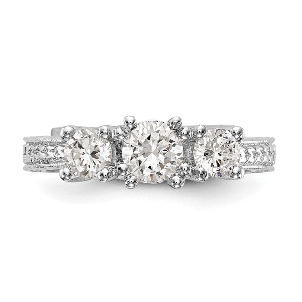 14K White Gold 3-Stone (Holds 5.2mm Round Center and (2-4.1mm) Round Sides) Engagement Ring Mounting