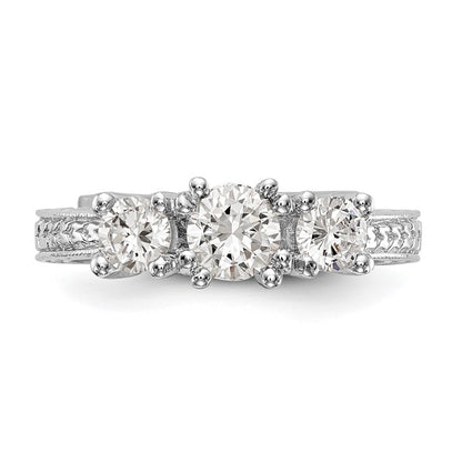 14K White Gold 3-Stone (Holds 5.2mm Round Center and (2-4.1mm) Round Sides) Engagement Ring Mounting