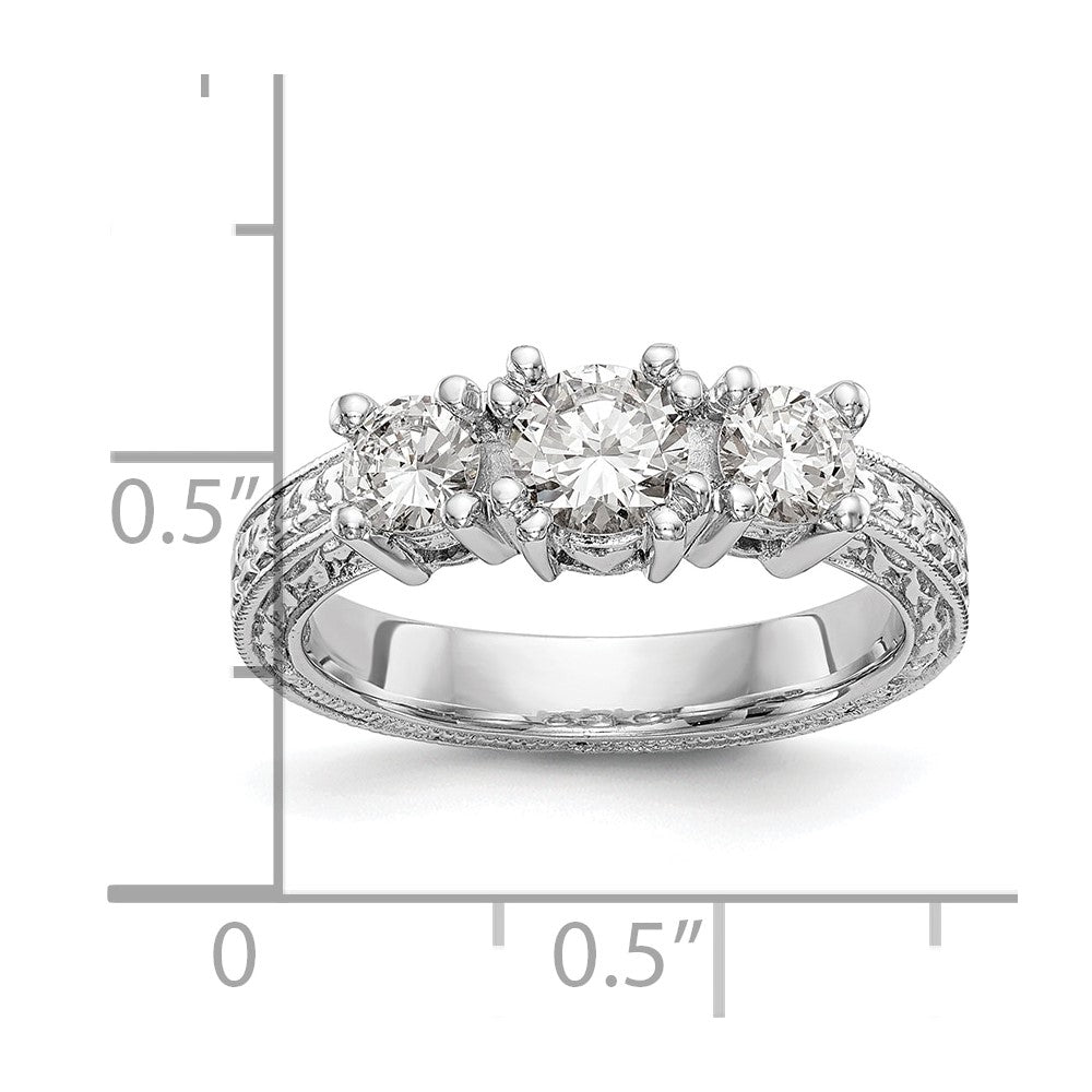 14K White Gold 3-Stone (Holds 5.2mm Round Center and (2-4.1mm) Round Sides) Engagement Ring Mounting