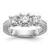14K White Gold 3-Stone (Holds 5.2mm Round Center and (2-4.1mm) Round Sides) Engagement Ring Mounting