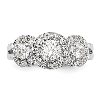 14k White Gold 1 1/3 carat Lab Grown Diamond VS/SI+ G+ Complete Three Stone Engagement Ring
