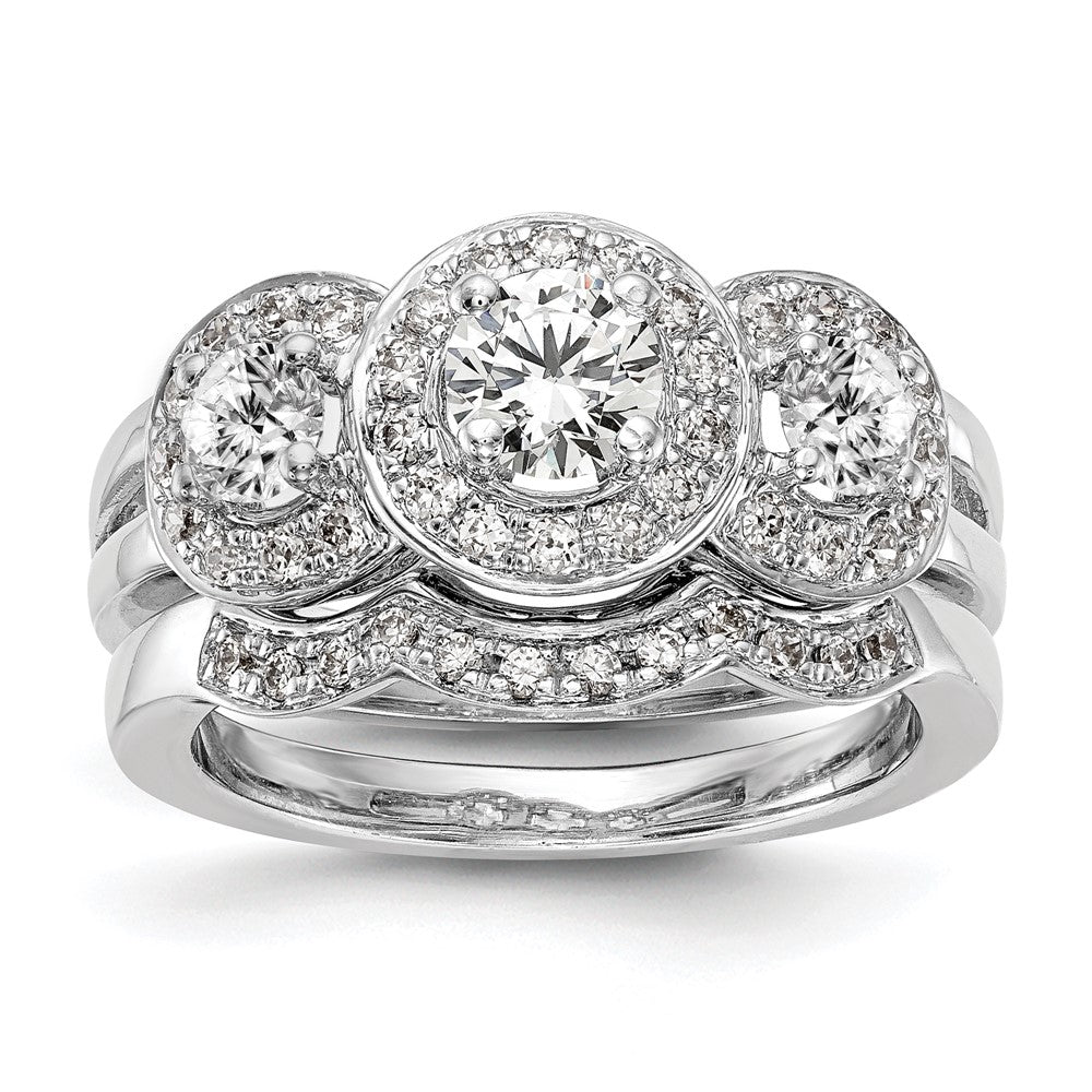 14k White Gold 1 1/3 carat Lab Grown Diamond VS/SI+ G+ Complete Three Stone Engagement Ring