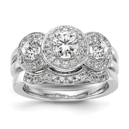 14k White Gold 1 1/3 carat Lab Grown Diamond VS/SI+ G+ Complete Three Stone Engagement Ring