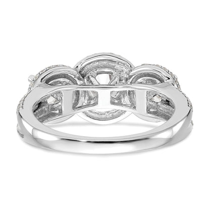 14K White Gold 3-Stone Plus (Holds 5/8 carat (5.5mm) Round Center and (2-4.5mm) Round Sides) Diamond Halo Semi-Mount Engagement Ring