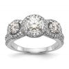 14K White Gold 3-Stone Plus (Holds 5/8 carat (5.5mm) Round Center and (2-4.5mm) Round Sides) Diamond Halo Semi-Mount Engagement Ring