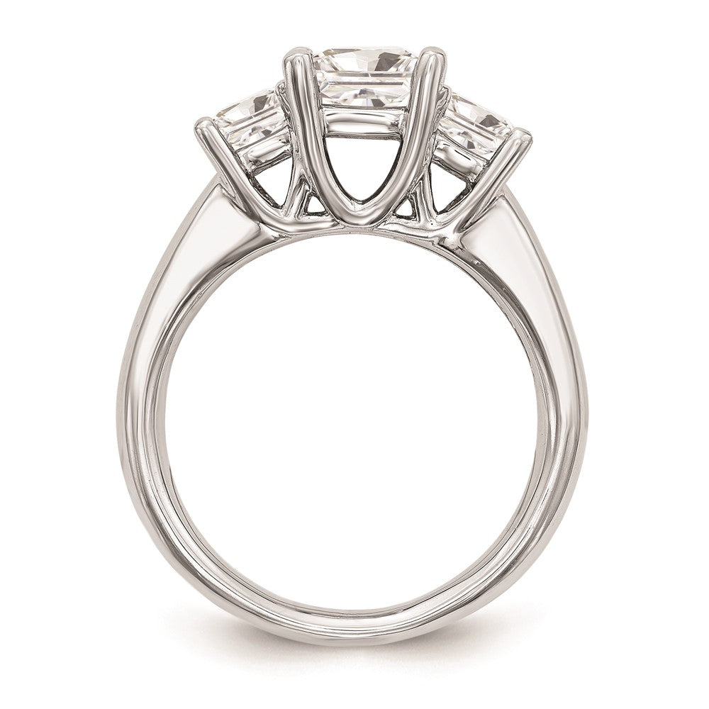 14K White Gold 3-Stone (Holds 1/2 carat (4.5mm) Princess Center and (2-3.5mm) Princess Sides) Engagement Ring Mounting