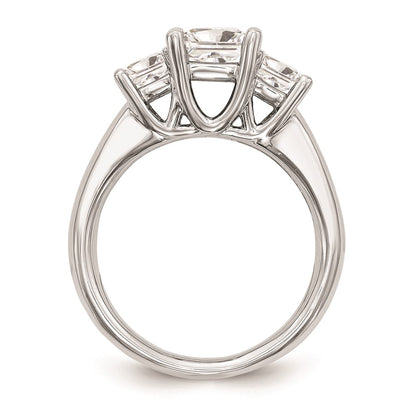 14K White Gold 3-Stone (Holds 1/6 carat (3.00mm) Princess Center and (2-2.4mm) Princess Sides) Engagement Ring Mounting