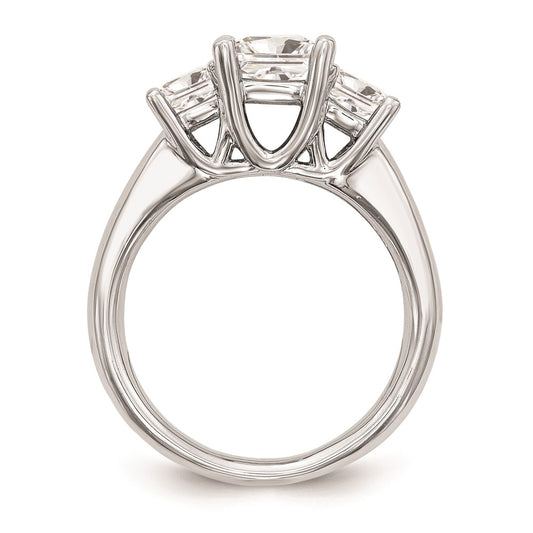 14K White Gold 3-Stone (Holds 1.5 carat (6.4mm) Princess Center and (2-5.00mm) Princess Sides) Engagement Ring Mounting