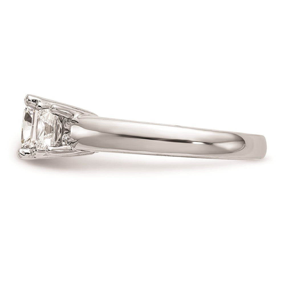 14K White Gold 3-Stone (Holds 1/2 carat (4.5mm) Princess Center and (2-3.5mm) Princess Sides) Engagement Ring Mounting
