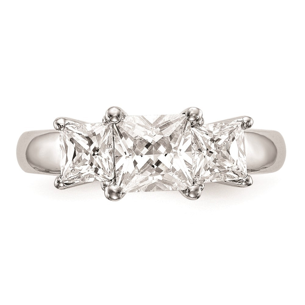 14K White Gold 3-Stone (Holds 1.5 carat (6.4mm) Princess Center and (2-5.00mm) Princess Sides) Engagement Ring Mounting