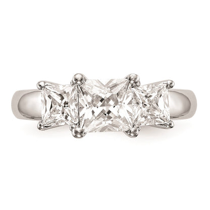 14K White Gold 3-Stone (Holds 1.5 carat (6.4mm) Princess Center and (2-5.00mm) Princess Sides) Engagement Ring Mounting