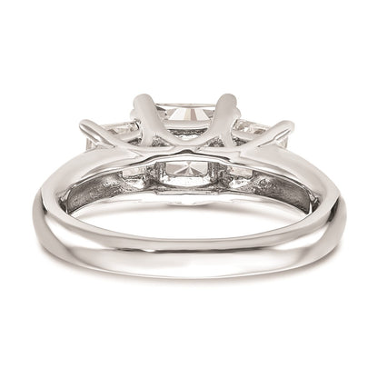 14K White Gold 3-Stone (Holds 1.5 carat (6.4mm) Princess Center and (2-5.00mm) Princess Sides) Engagement Ring Mounting