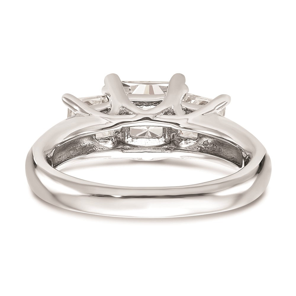 14K White Gold 3-Stone (Holds 1/2 carat (4.5mm) Princess Center and (2-3.5mm) Princess Sides) Engagement Ring Mounting