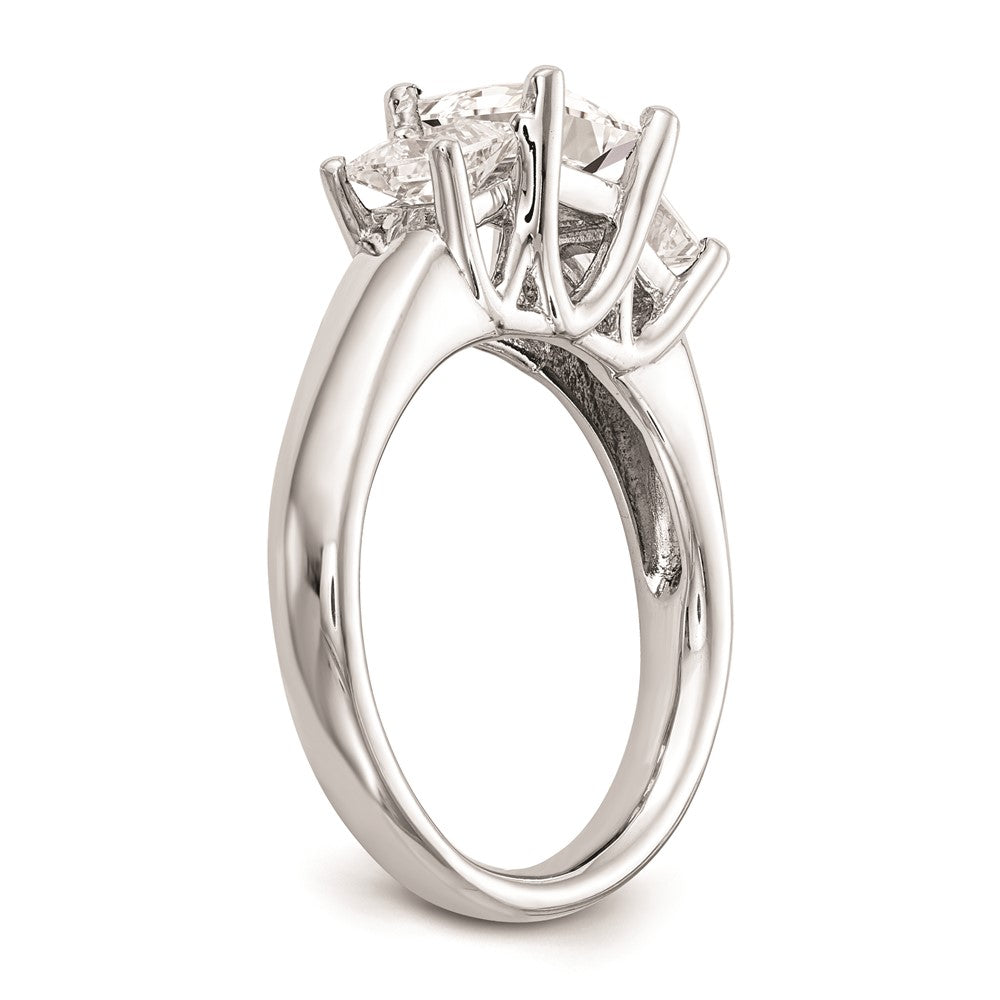 14K White Gold 3-Stone (Holds 1.5 carat (6.4mm) Princess Center and (2-5.00mm) Princess Sides) Engagement Ring Mounting
