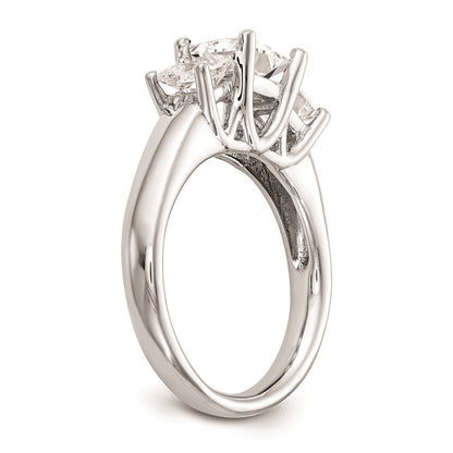 14K White Gold 3-Stone (Holds 1.5 carat (6.4mm) Princess Center and (2-5.00mm) Princess Sides) Engagement Ring Mounting