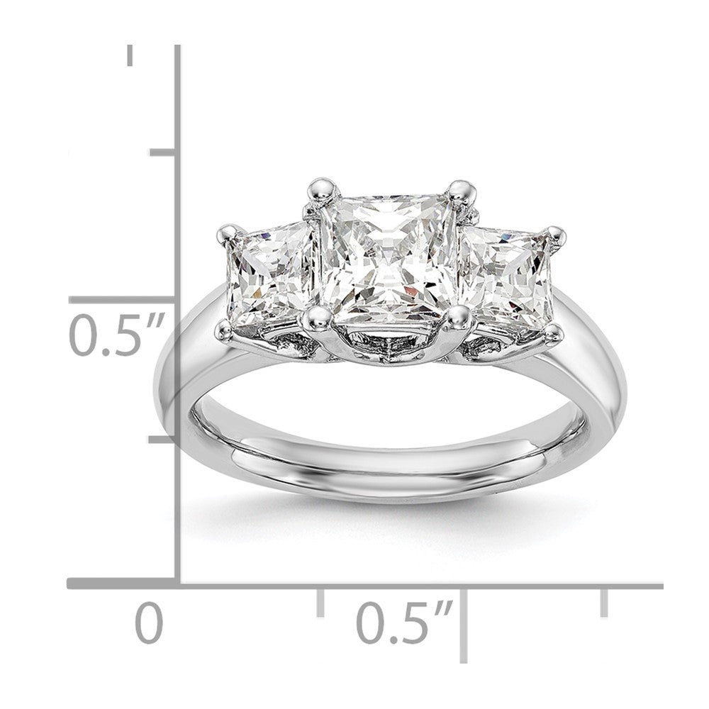 14K White Gold 3-Stone (Holds 1/6 carat (3.00mm) Princess Center and (2-2.4mm) Princess Sides) Engagement Ring Mounting