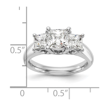 14K White Gold 3-Stone (Holds 1.5 carat (6.4mm) Princess Center and (2-5.00mm) Princess Sides) Engagement Ring Mounting