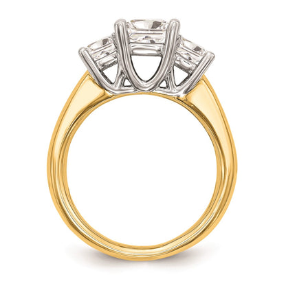 14K Two-tone 3-Stone (Holds 1/2 carat (4.5mm) Princess Center and (2-3.5mm) Princess Sides) Engagement Ring Mounting