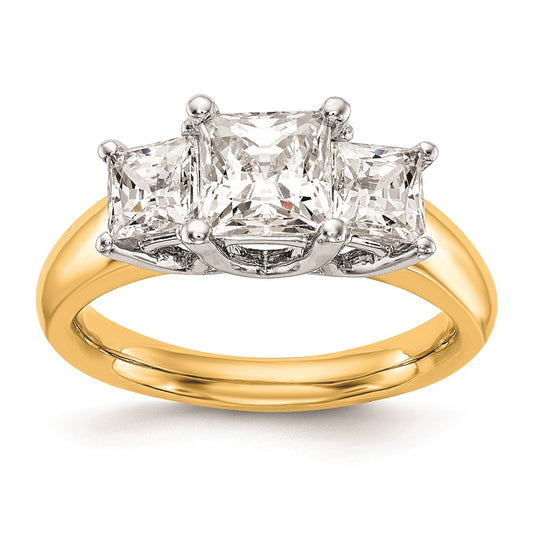 14K Two-tone 3-Stone (Holds 1/2 carat (4.5mm) Princess Center and (2-3.5mm) Princess Sides) Engagement Ring Mounting