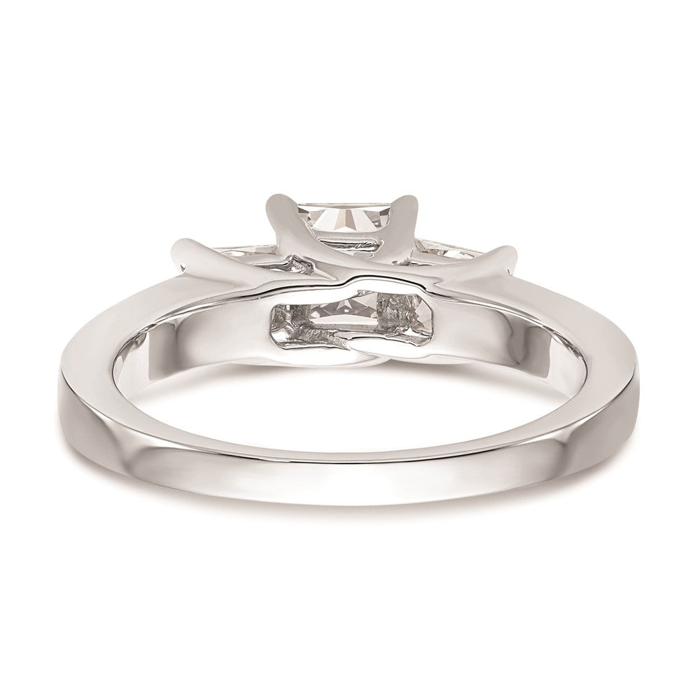 14K White Gold 3-Stone (Holds 1/2 carat (5.2mm) Princess Center and (2-3.5mm) Princess Sides) Engagement Ring Mounting