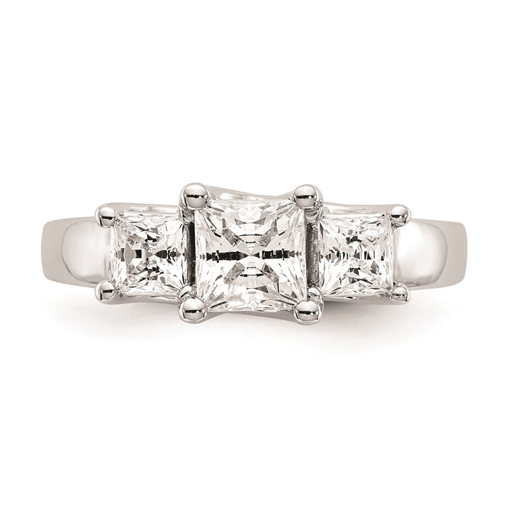 14K White Gold 3-Stone (Holds 3/4 carat (5.8mm) Princess Center and (2-3.5mm) Princess Sides) Engagement Ring Mounting