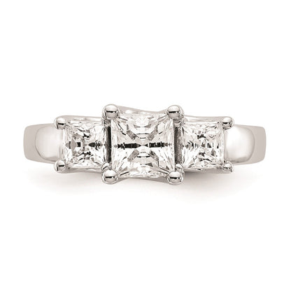 14K White Gold 3-Stone (Holds 3/4 carat (5.8mm) Princess Center and (2-3.5mm) Princess Sides) Engagement Ring Mounting