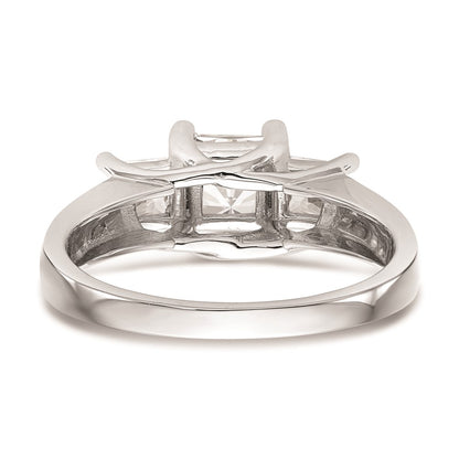 14K White Gold 3-Stone (Holds 3/4 carat (5.8mm) Princess Center and (2-3.5mm) Princess Sides) Engagement Ring Mounting