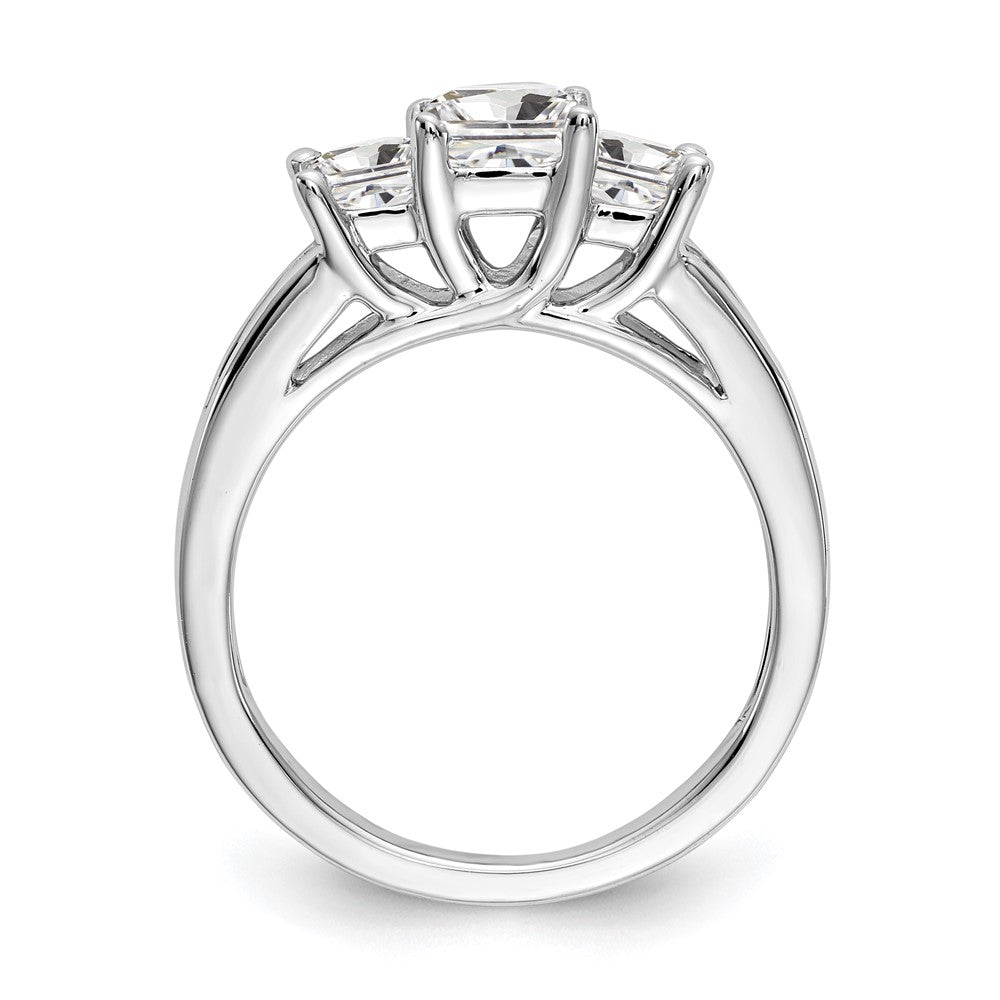 14K White Gold 3-Stone Plus (Holds 3/4 carat (4.9mm) Princess Center and (2-4.0mm) Princess Sides) Diamond Semi-Mount Engagement Ring
