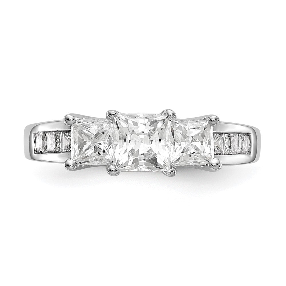 14K White Gold 3-Stone Plus (Holds 3/4 carat (4.9mm) Princess Center and (2-4.0mm) Princess Sides) Diamond Semi-Mount Engagement Ring