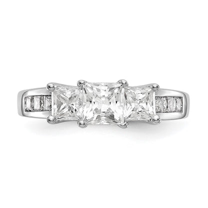 14K White Gold 3-Stone Plus (Holds 3/4 carat (4.9mm) Princess Center and (2-4.0mm) Princess Sides) Diamond Semi-Mount Engagement Ring