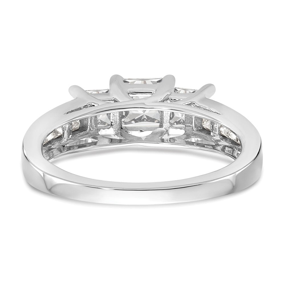 14K White Gold 3-Stone Plus (Holds 3/4 carat (4.9mm) Princess Center and (2-4.0mm) Princess Sides) Diamond Semi-Mount Engagement Ring