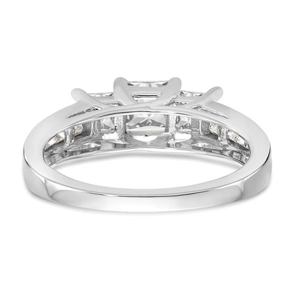 14K White Gold 3-Stone Plus (Holds 3/4 carat (4.9mm) Princess Center and (2-4.0mm) Princess Sides) Diamond Semi-Mount Engagement Ring