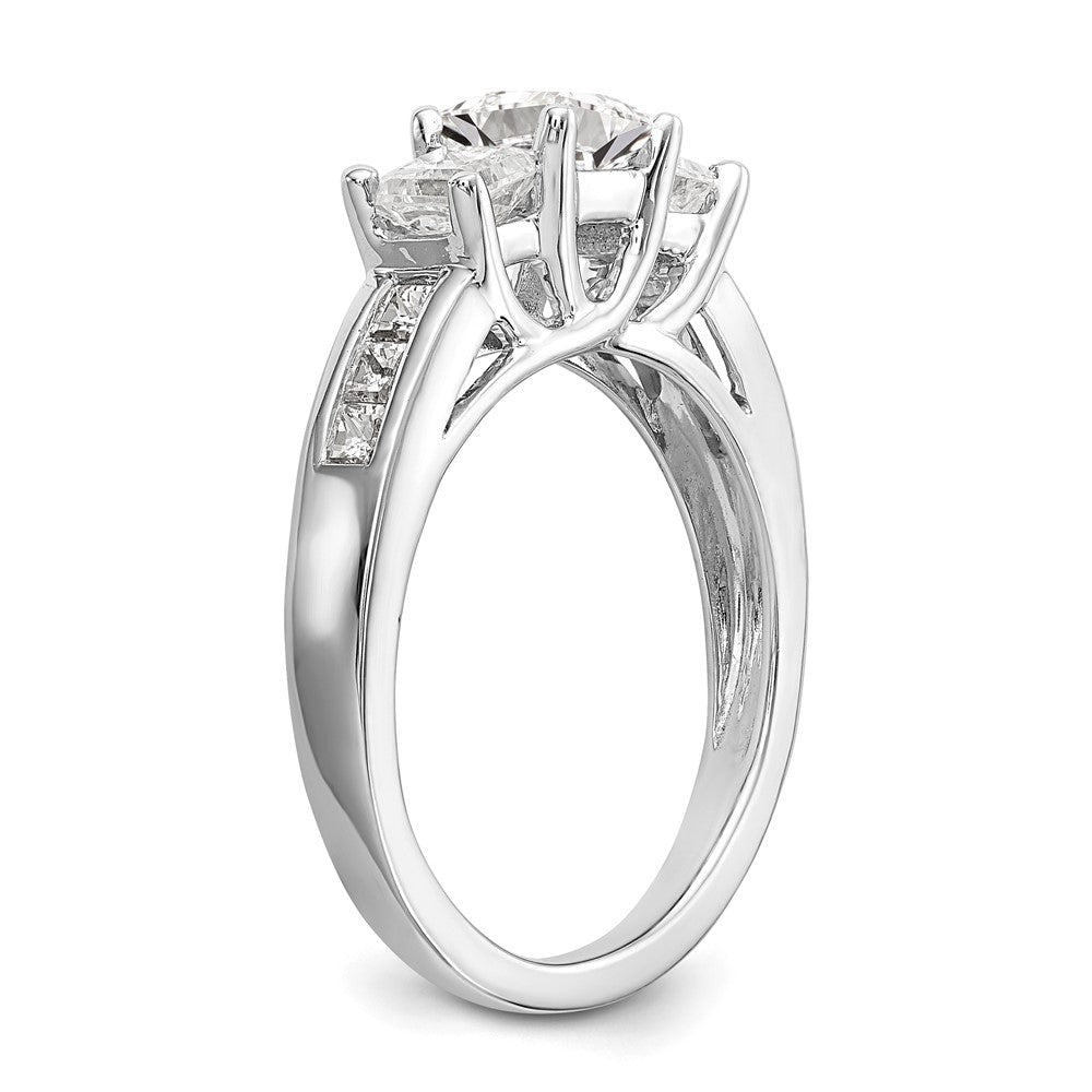 14K White Gold 3-Stone Plus (Holds 3/4 carat (4.9mm) Princess Center and (2-4.0mm) Princess Sides) Diamond Semi-Mount Engagement Ring